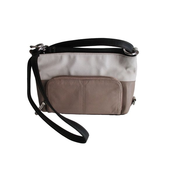 Tignanello Beige Cream Color-blocked Shoulder Bag Black Adjustable Strap - Picture 1 of 8